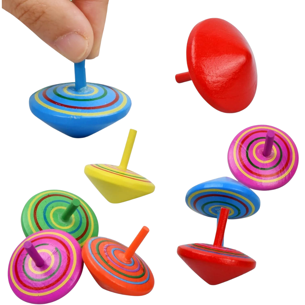 12x Mini Retro Wooden Spinning Tops Kids Party Bag Toys