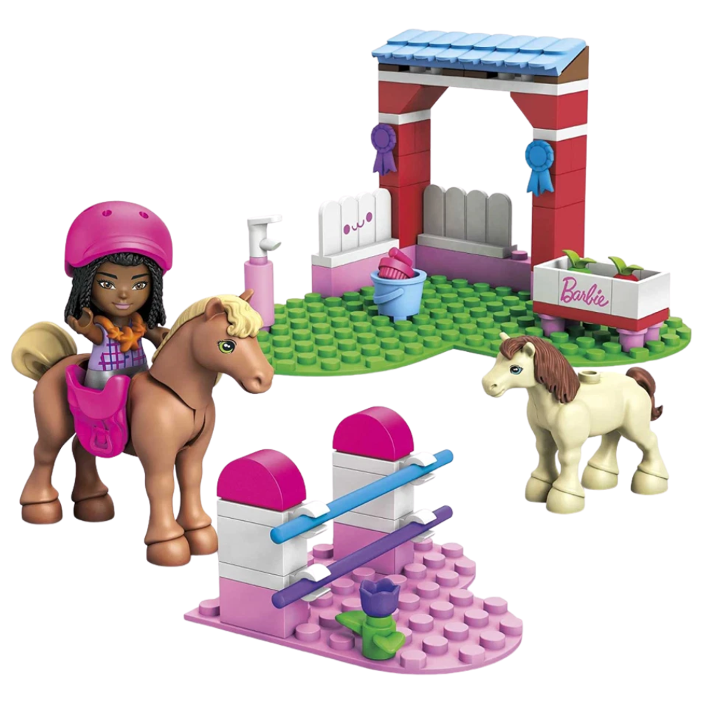 Mega Barbie Horse Jumping Building Set 68 Blocks with 1 Micro-Doll Creative Toy Set