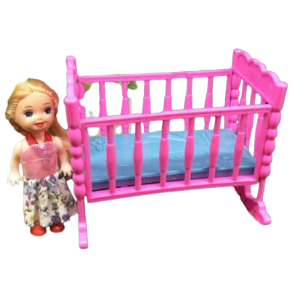 Mini Doll Bed Cot Furniture for Shelly Sized Dolls Pink & Blue