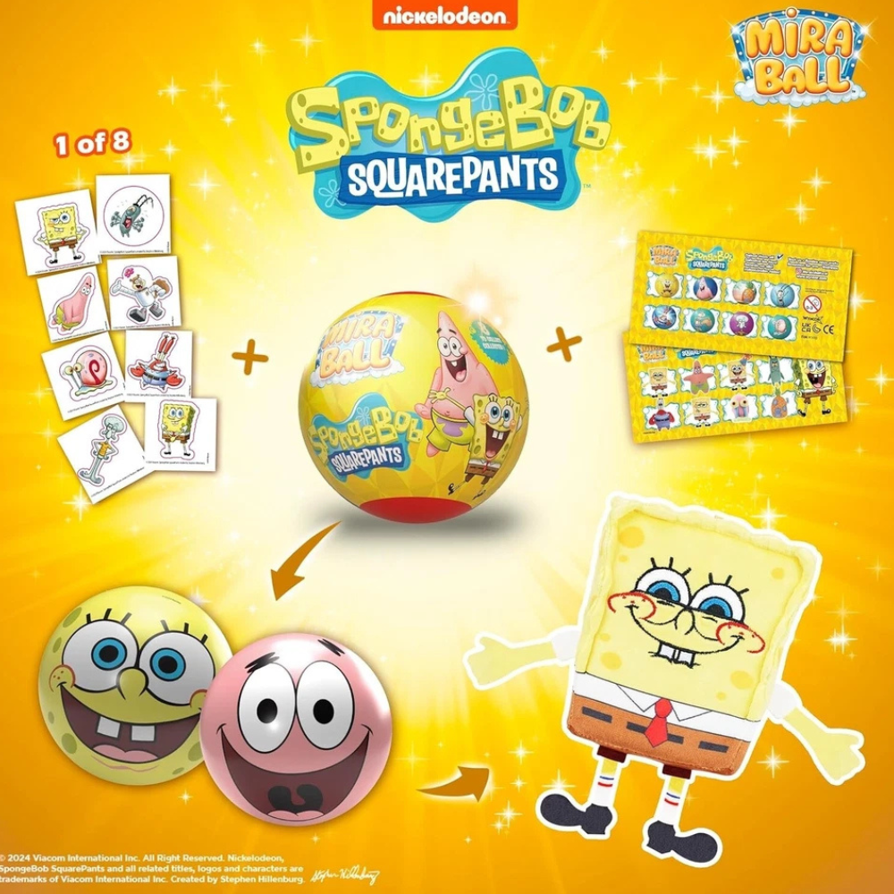 Spongebob Squarepants Mira Ball 3 Surprises Plush Tin Box Soft Squishy Toy