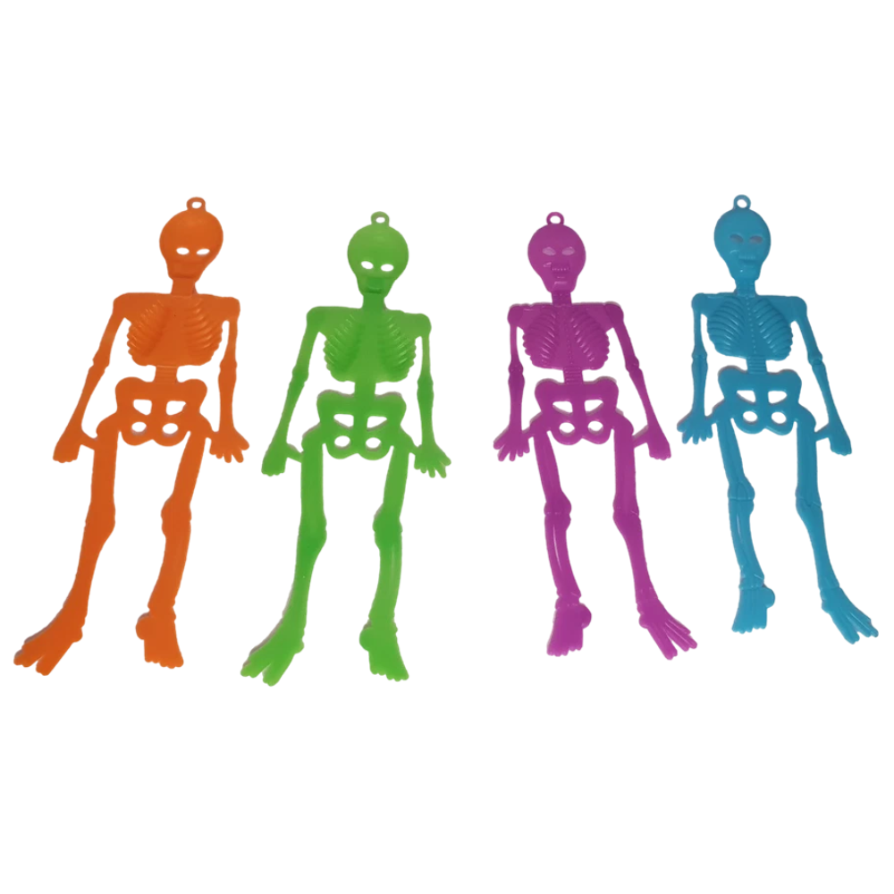 48x Colourful Plastic Skeleton Skull Halloween Party Bag Filler Toys