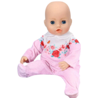 Baby Annabell Pink Romper Outfit Set for 43cm Dolls with Rose Print, Collar and Clothes Hanger