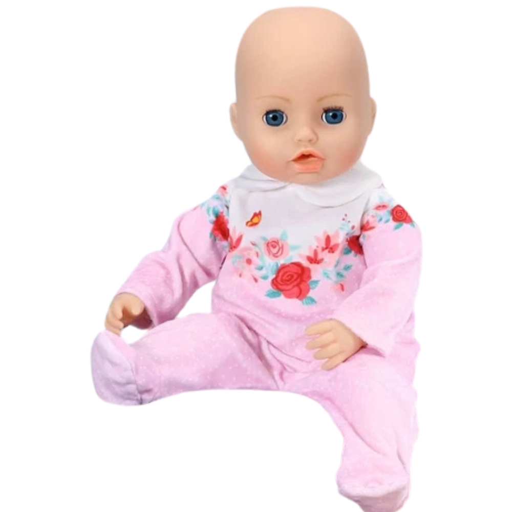 Baby Annabell Pink Romper Outfit Set for 43cm Dolls with Rose Print, Collar and Clothes Hanger