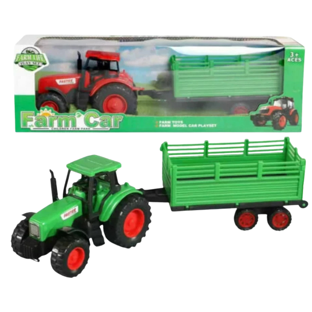 Large Kids Farm Tractor with Trailer Toy Farm Play Set for Boys Girls Gift