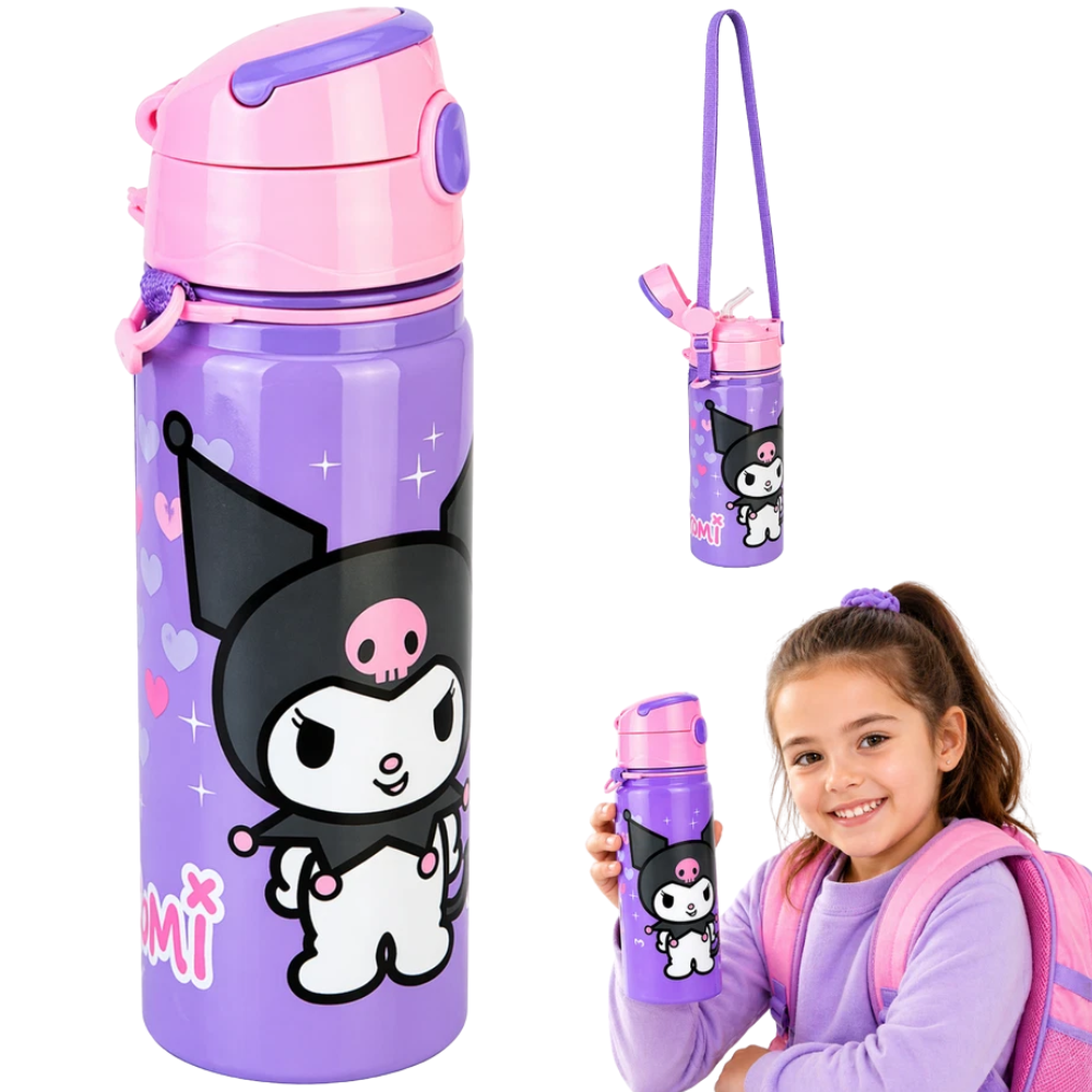 Back to School Kids Aluminium Flask 600ml Push Button Hot Cold Water Bottle