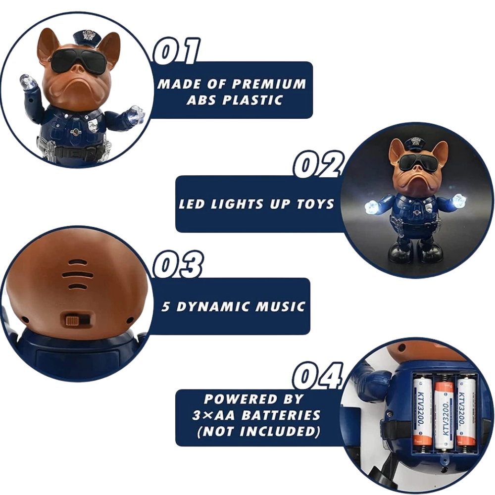 PEBBLE HUG Dancing Dog Police Toy Musical Lights Interactive Educational Kids Gift
