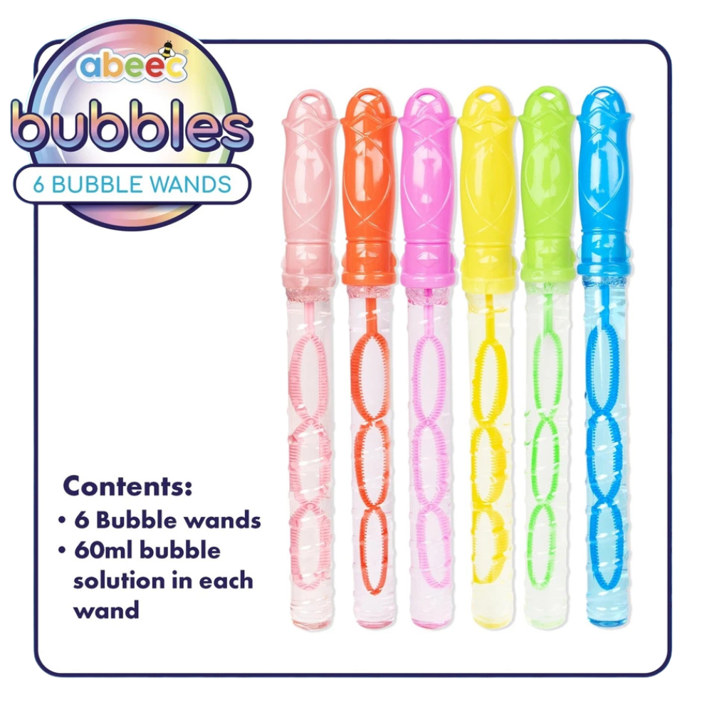 Abeec Bubble Swords 6 Pack 60ml Bubble Wands Kids Party Bag Fillers Outdoor Fun Toy