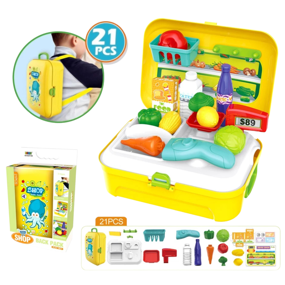 Kids Pretend Shopping Cart Trolley Toy with Food for Educational Role Play and Fun