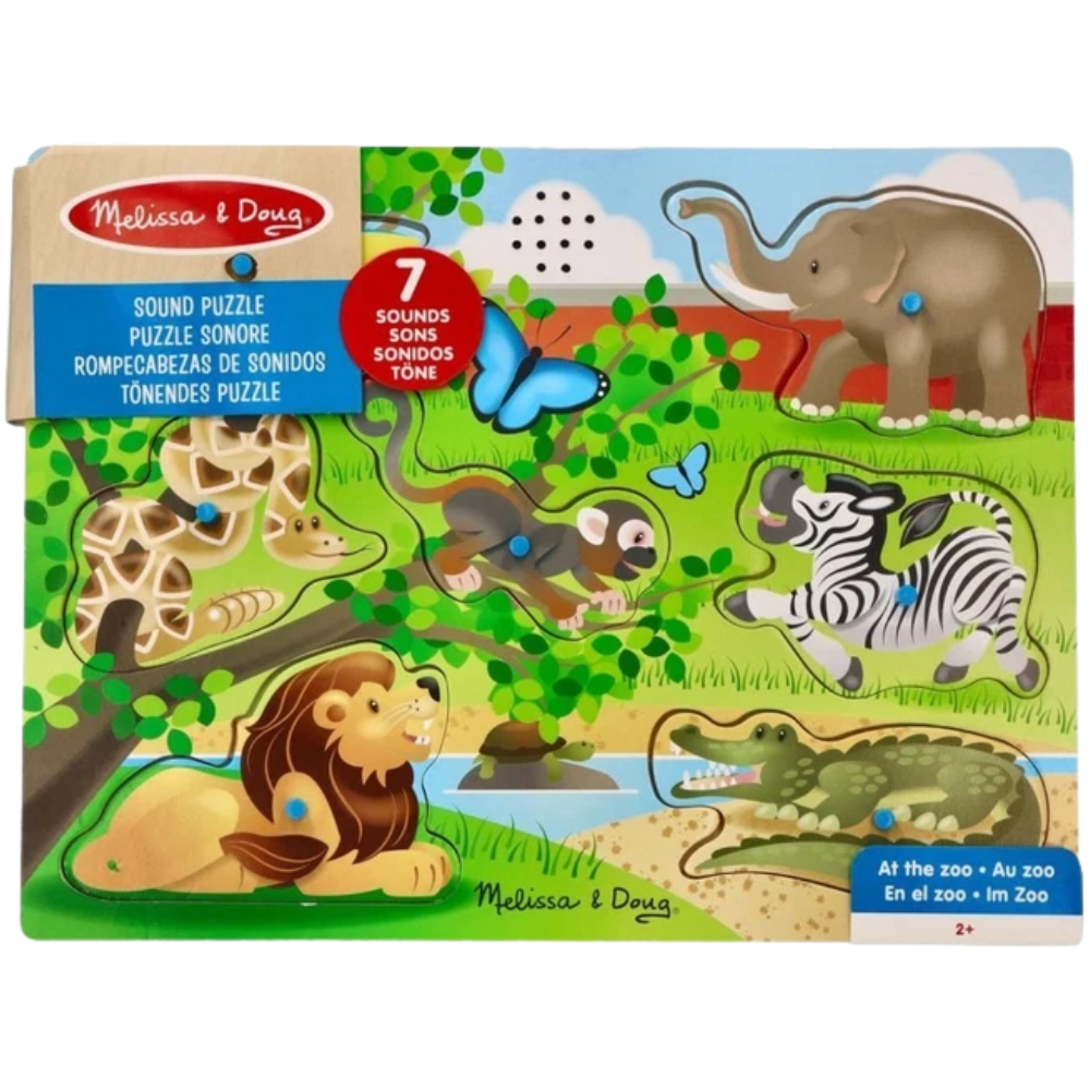 Melissa & Doug Wooden Sound Puzzle 7-Piece Vehicle Peg Puzzle for Toddlers Ages 2+