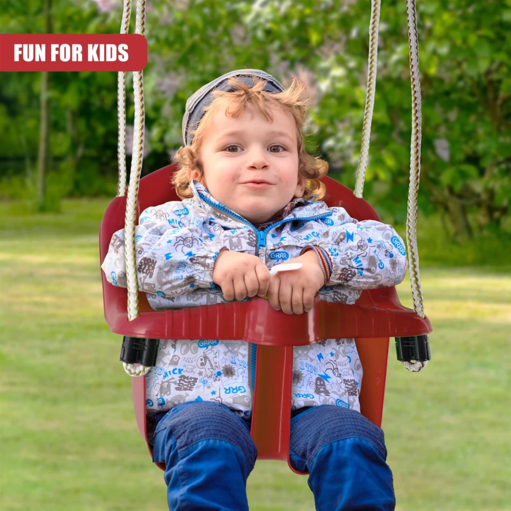 Kids Red Swing Seat with Garden Rope Toddler Indoor Outdoor Play 1-3 Years