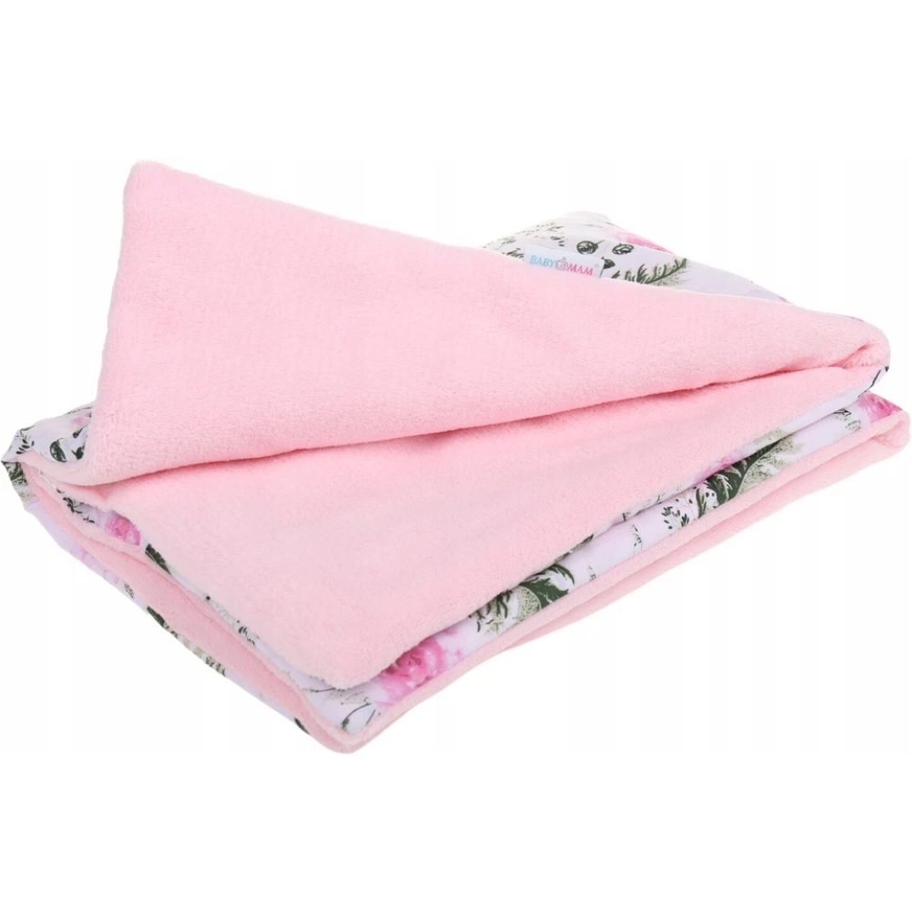 Baby Reversible Blanket Light Soft Double Sided 75x50cm Pink Garden Flowers Nursery