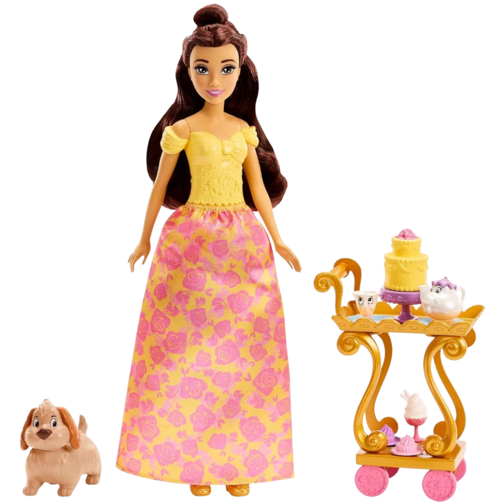 Disney Princess Belle Beauty & the Beast Tea Time Cart Playset 28cm Doll Kids 3+ New