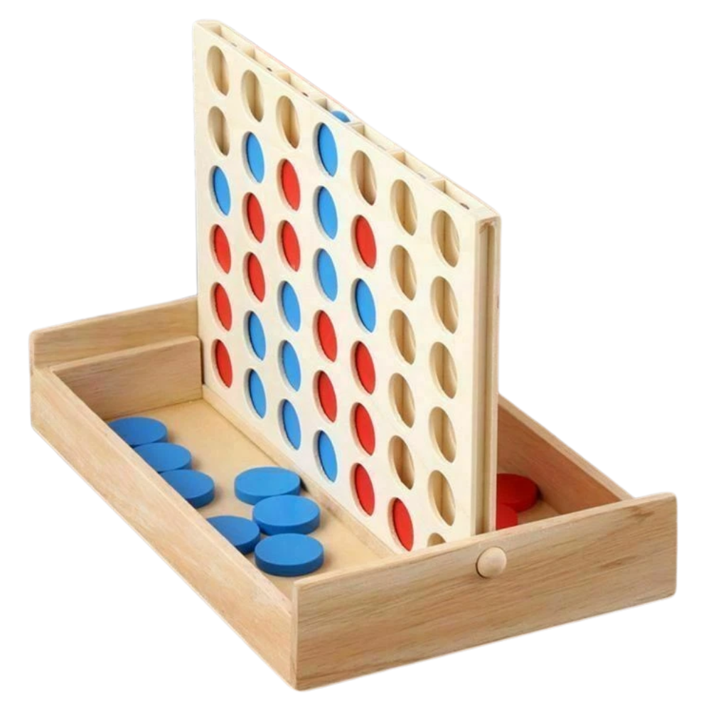 Four in a Line Wooden Board Game Classic Connect Four Strategy Travel Toy for 2 Players 3+