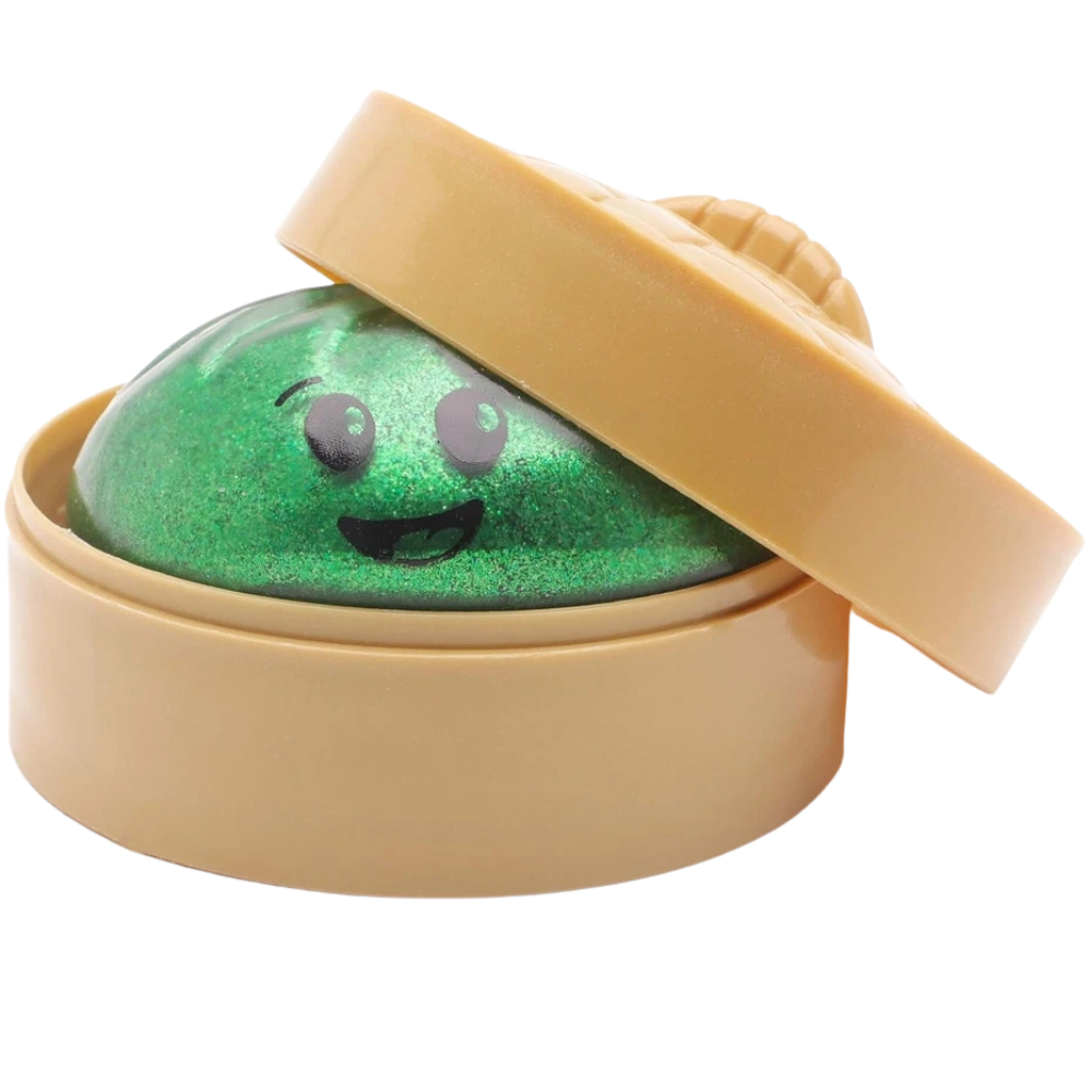 Toyland® Shiny Green Squishy Bao Dumpling Fidget Toy with Reusable Steamer Box – Sensory Squeeze Toy Ages 3+