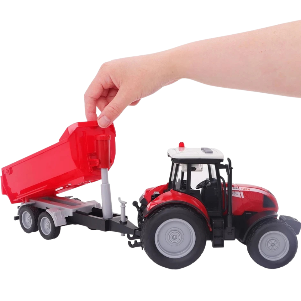 Toyland 37cm Red Tractor & Trailer with Lights Sound Friction Farm Toy 3+