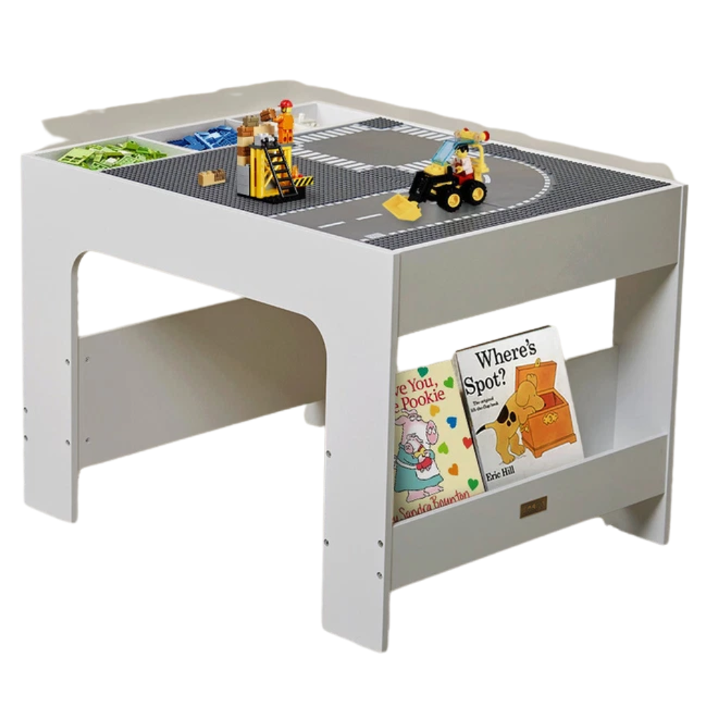 Kids Activity Table with LEGO-Compatible Surface Storage Shelf and Blackboard