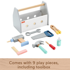 Fisher-Price Wooden Toolbox Playset 9 Piece Kids Pretend Tool Set 3+