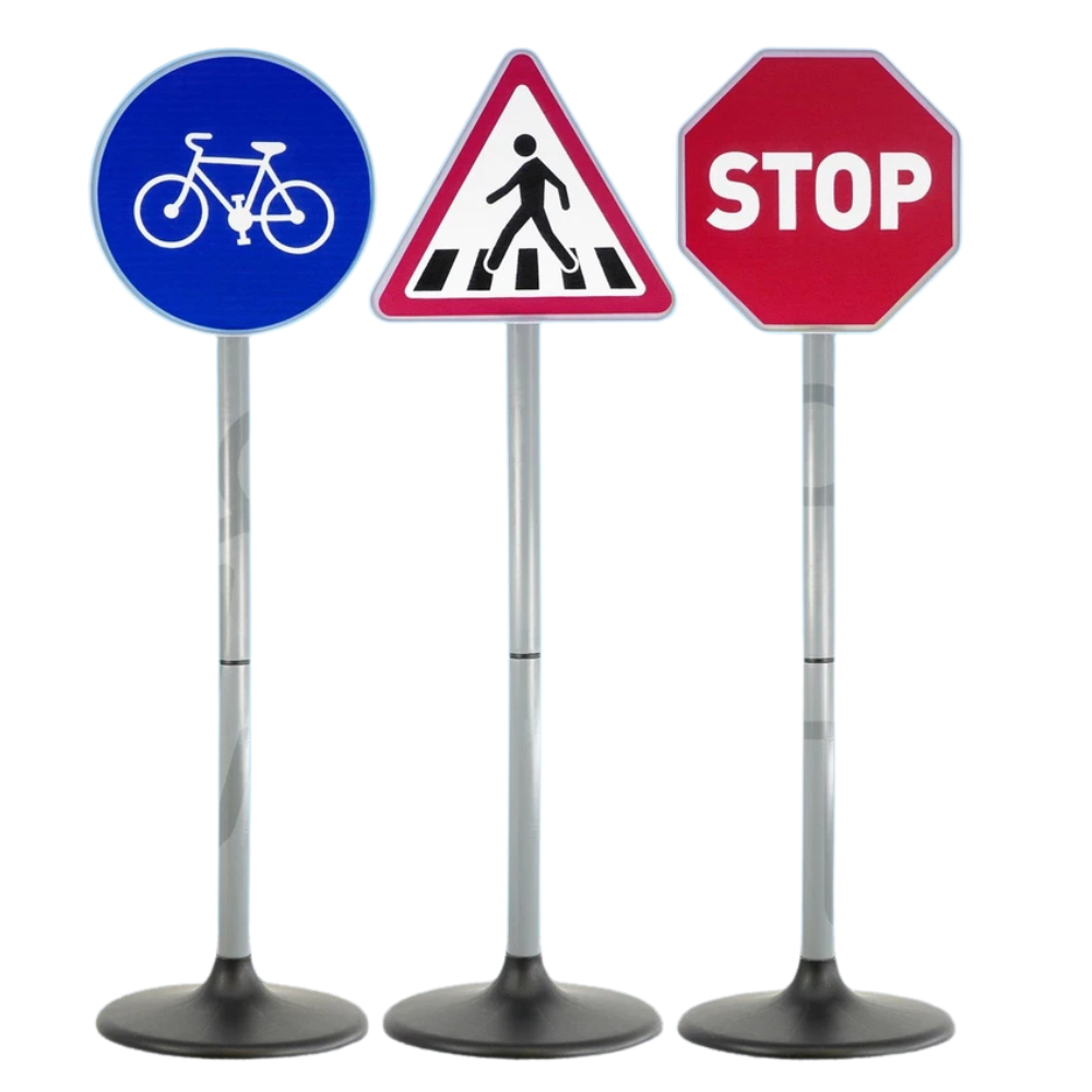 Road Safety Traffic Signs Toy Set Stop Pedestrian Crossing Bike Path Educational Role Play Kids