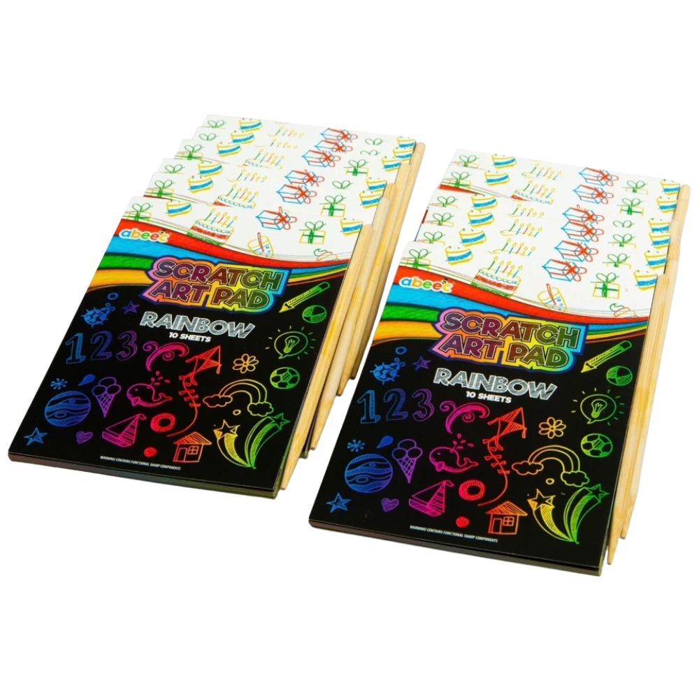 12 Rainbow Scratch Pads Kids Art Activity Party Bag Fillers Classroom Prizes