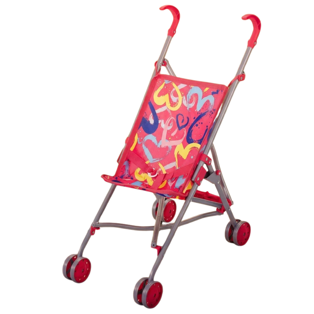 Foldable Pink Baby Doll Stroller Buggy Pram Jogger with Accessories Toy for Kids Roleplay