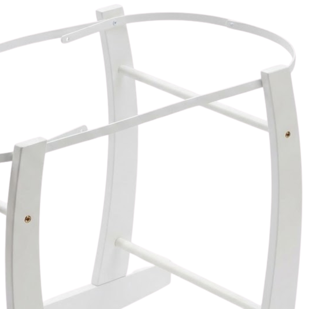 White Moses Basket Rocking Stand Wooden Pine Baby Cradle Stand for Wicker Baskets