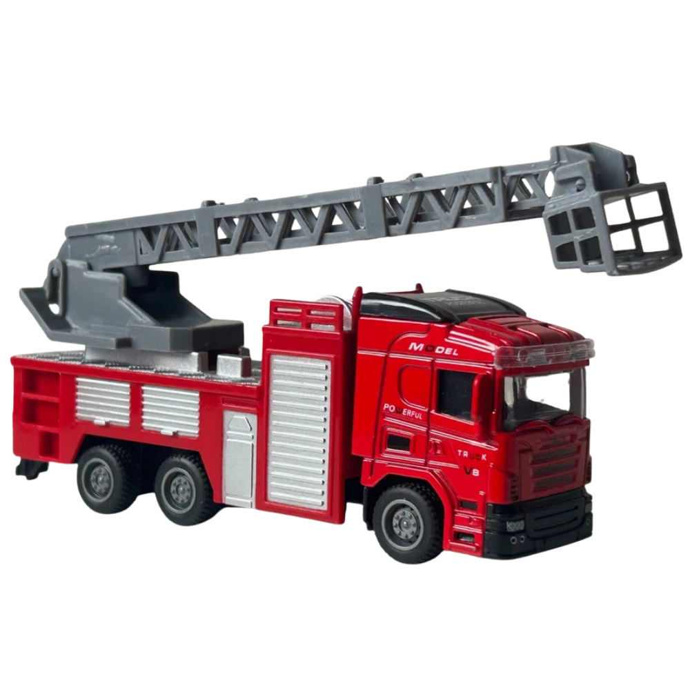 Fire Brigade Ladder Truck Diecast Model Toy with Moving Parts 1:50 Scale Fire Engine Vehicle