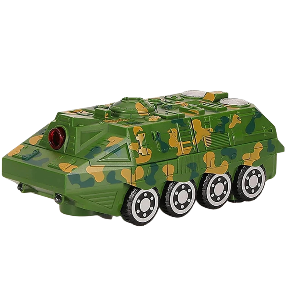 Pebble Hug Mini Military Tank Toy Car with Lights Movable Rocket Sounds for Kids