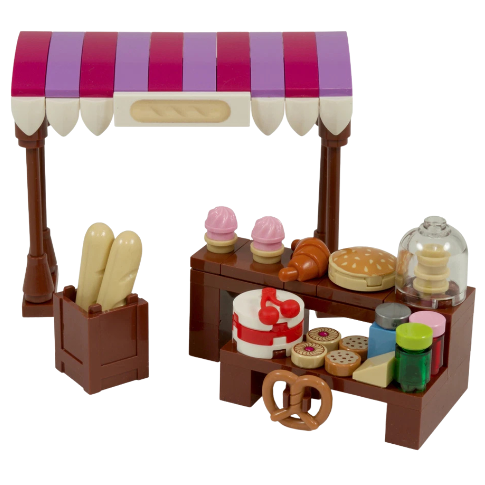 Lego Market Stall Bakery Cake & Bread Shop Custom Kit Made with Real Lego Bricks Display Set