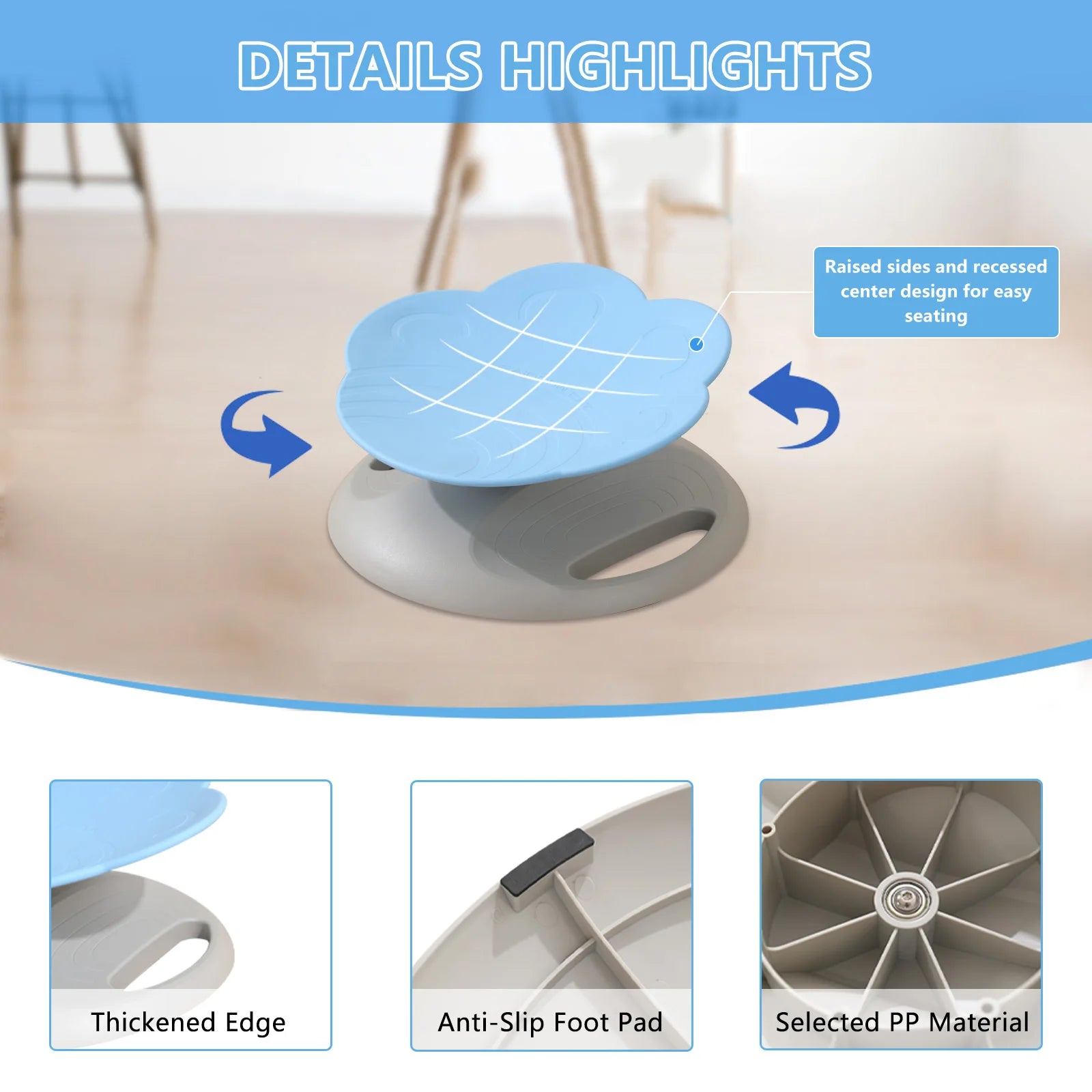 Kids Swivel Spin Chair 360° Rotating Seat Sensory Balance Toy for Toddlers Toys