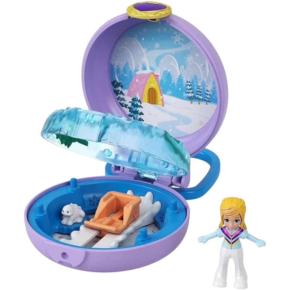 Polly Pocket Winter Tiny Compact Snow Cabin with Micro Doll Accessories Toy 4+