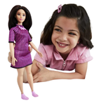 Barbie Fashionistas Doll Curvy Hair Checkered Dress Sneakers Pink & Black