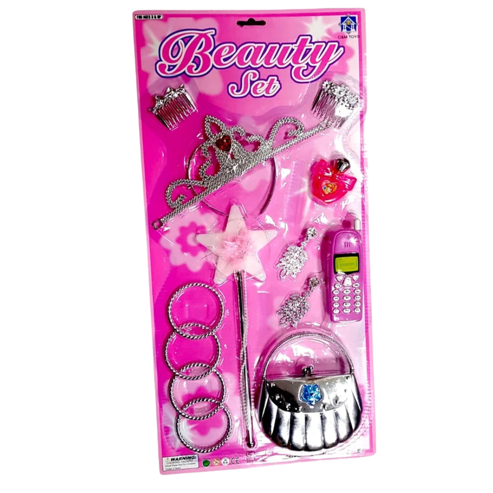 Kids Girls Princess Beauty Jewelry Set Earring Crown Necklace Role Play Dress Up Toy