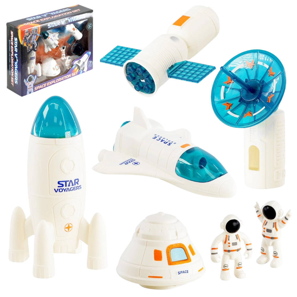7 Pcs Space Exploration Set with 2 Astronauts Rocket & Space Shuttle Toy for Kids