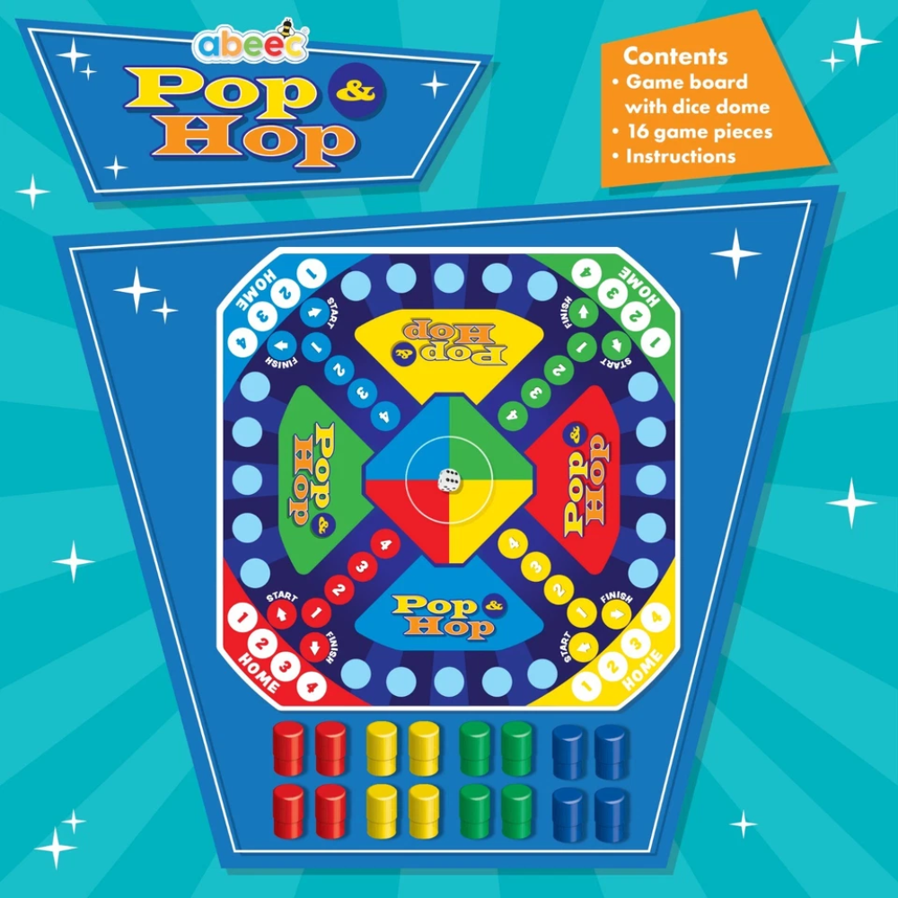Pop and Hop Board Game for Kids & Family Ludo Style Dice Game 2-4 Players Classic Games