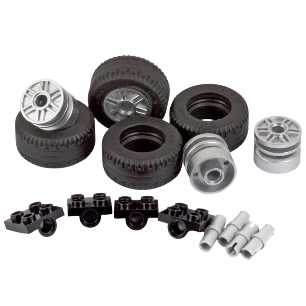 Lego Large Silver Tyre Pack of 4 3cm Thick Wheels Chrome Hubs Set for Trucks and 4x4 Vehicles