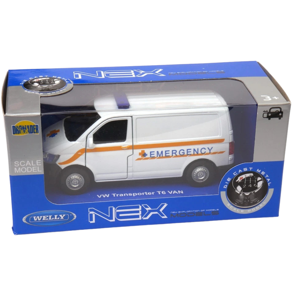 Welly Volkswagen T6 Transporter Emergency Van Diecast Model Toy 1:34–1:39 Scale Collectible