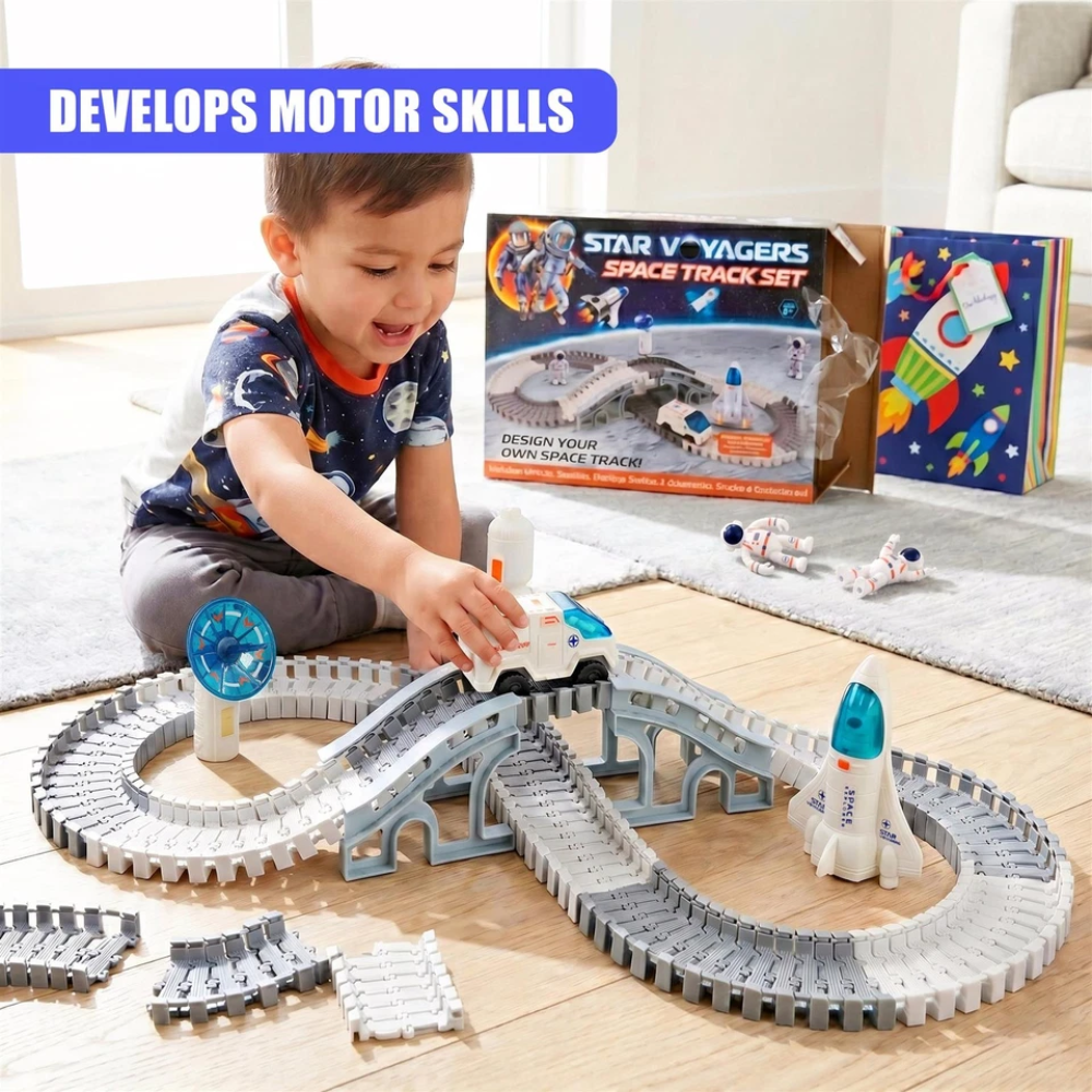 Kids Space Track Toy Set Battery Powered Astronaut Rocket Shuttle Playset 20 Pcs Adventure