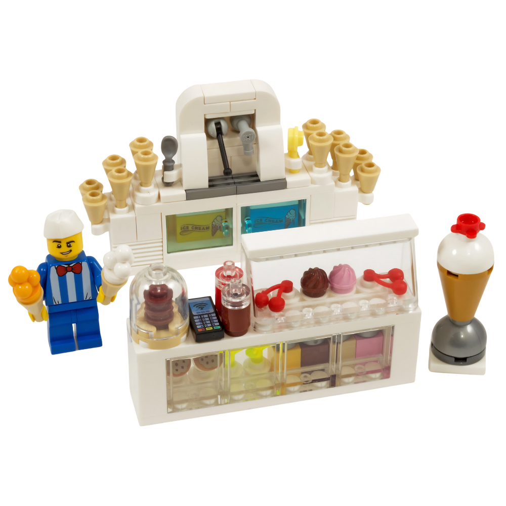 LEGO Ice Cream Shop Parlour with Seller Figure 119 Piece MOC Custom Kit Seasonal