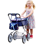 Bibi Doll Cambridge Baby Doll Pram Blue Pushchair with Carry Bag Basket Folding Frame 3+