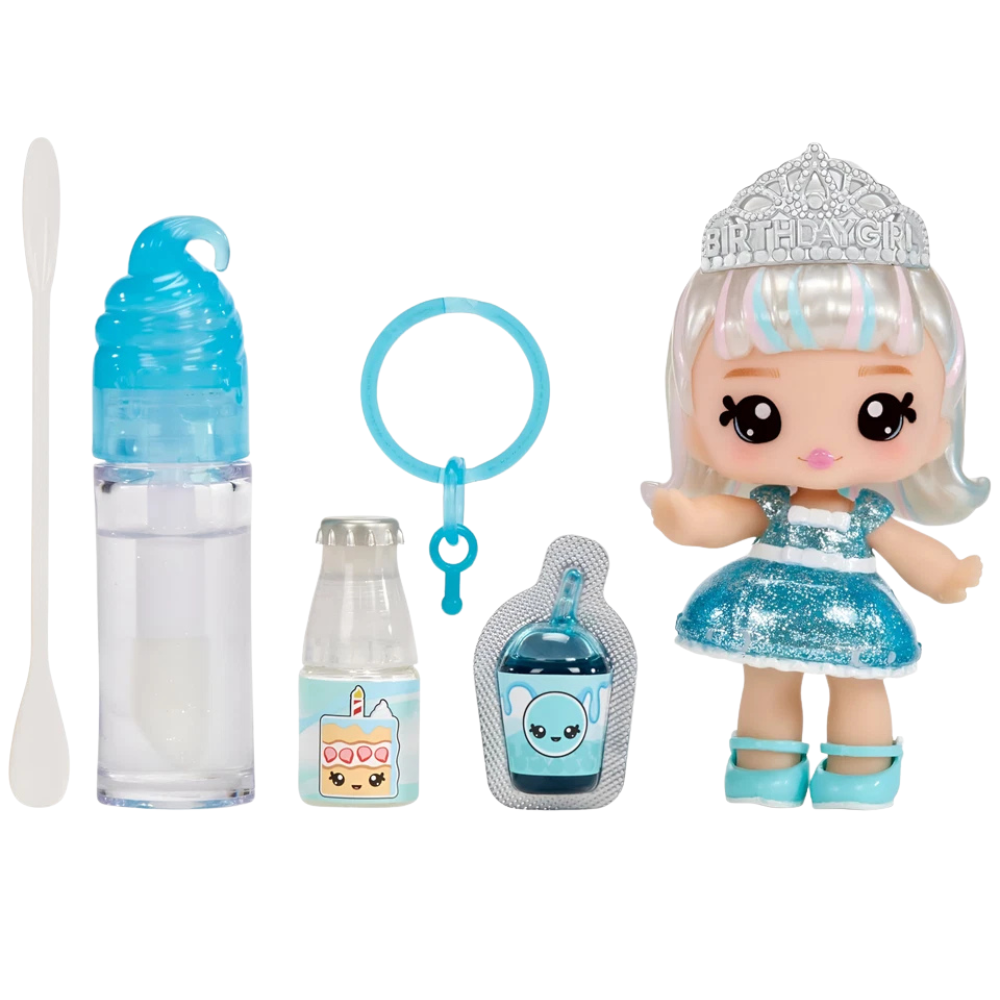 MGA Yummiland Callie Birthday Cake Doll with DIY Shimmer Lip Gloss Kit and Fashion Accessories