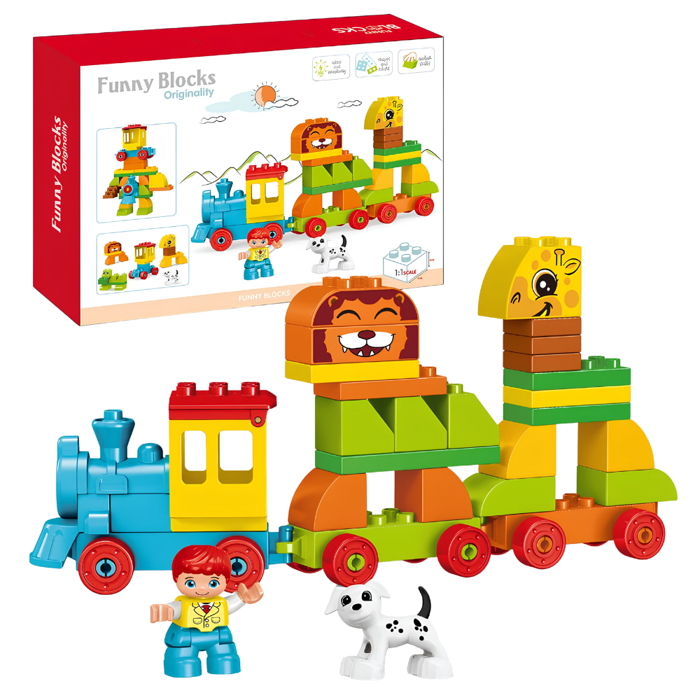 50PCS Animal Train Building Blocks Set with Puppy Figure Toy for Kids Ages 3+ Perfect Gift