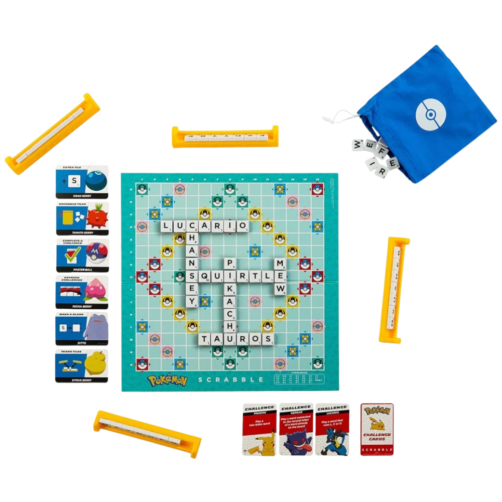 Scrabble Pokémon Word Board Game with 50 Challenge Cards Mattel Family Game Ages 8+