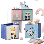 Kids Storage Cubes Set of 4 Animal Designs Foldable Toy Boxes 30cm
