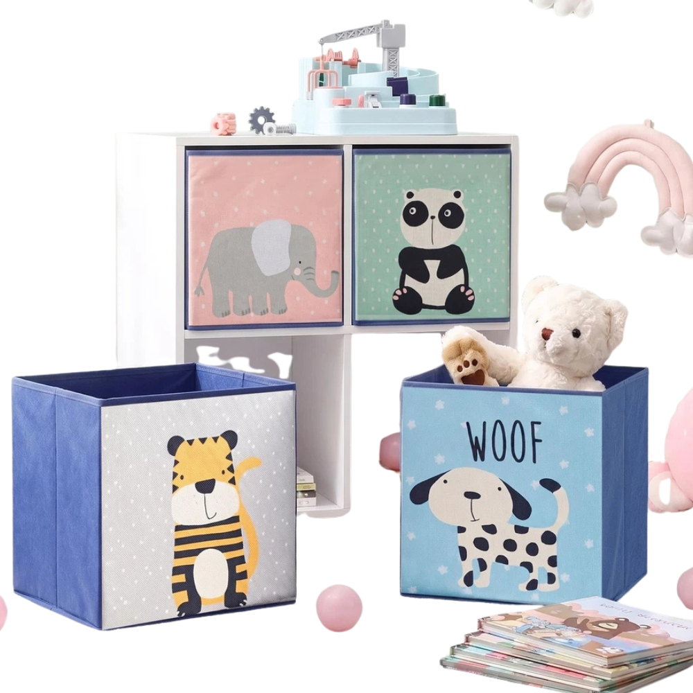 Kids Storage Cubes Set of 4 Animal Designs Foldable Toy Boxes 30cm
