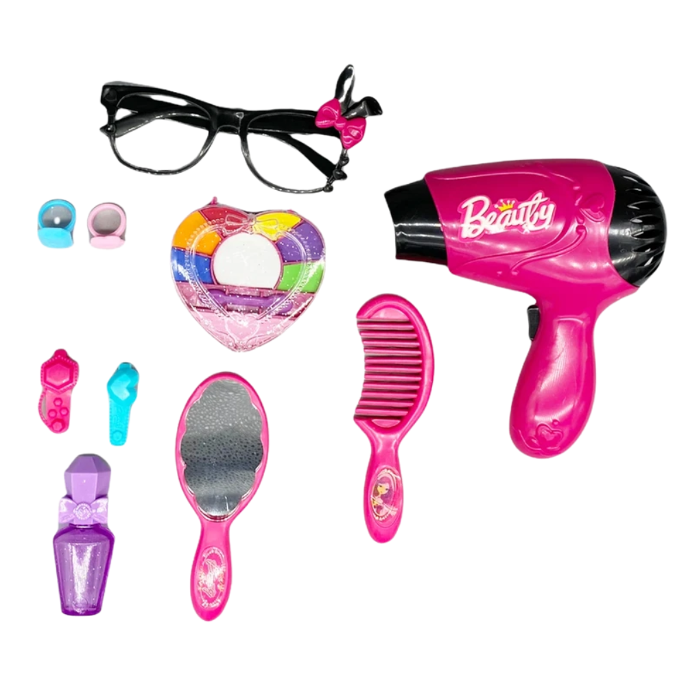 10pc Girls Doll Styling Accessories Set Comb Brush Hair Clips Makeup Pretend Play Gift