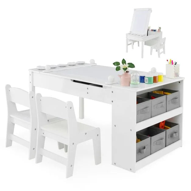2-in-1 Kids Drawing Table & Art Easel with Chairs