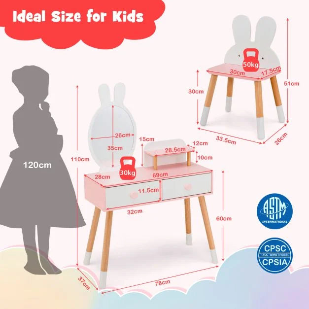 Kids Princess Vanity Table and Chair 2-in-1 – Fun & Functional Set