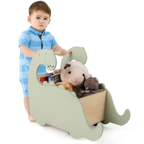 2-in-1 Wooden Baby Push Walker & Toddler Shopping Cart with Pine Wood Handle