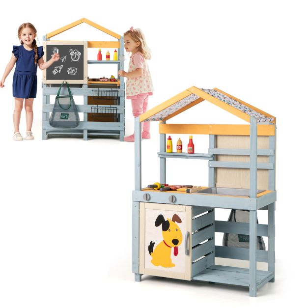 Wooden Kids Mud Kitchen & Grocery Store with Detachable Sink