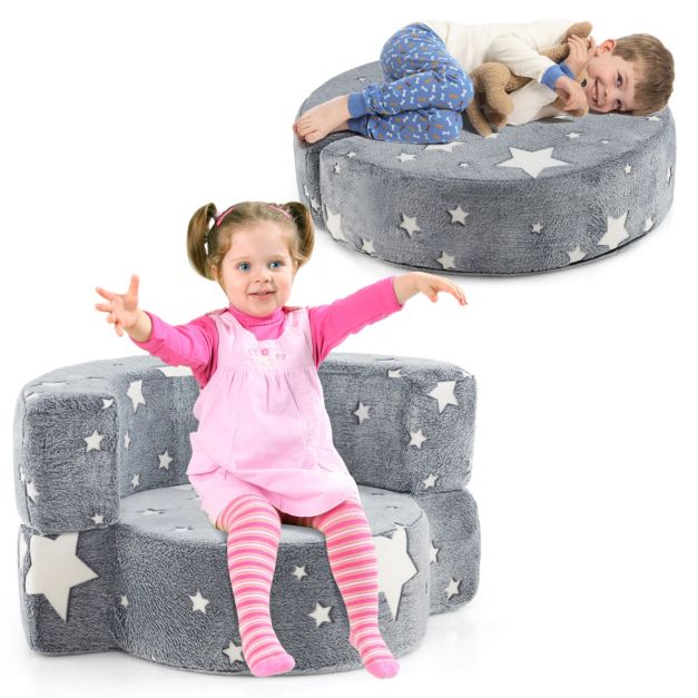 Glow-in-the-Dark 2-in-1 Toddler Sofa with Washable Flannel Cover